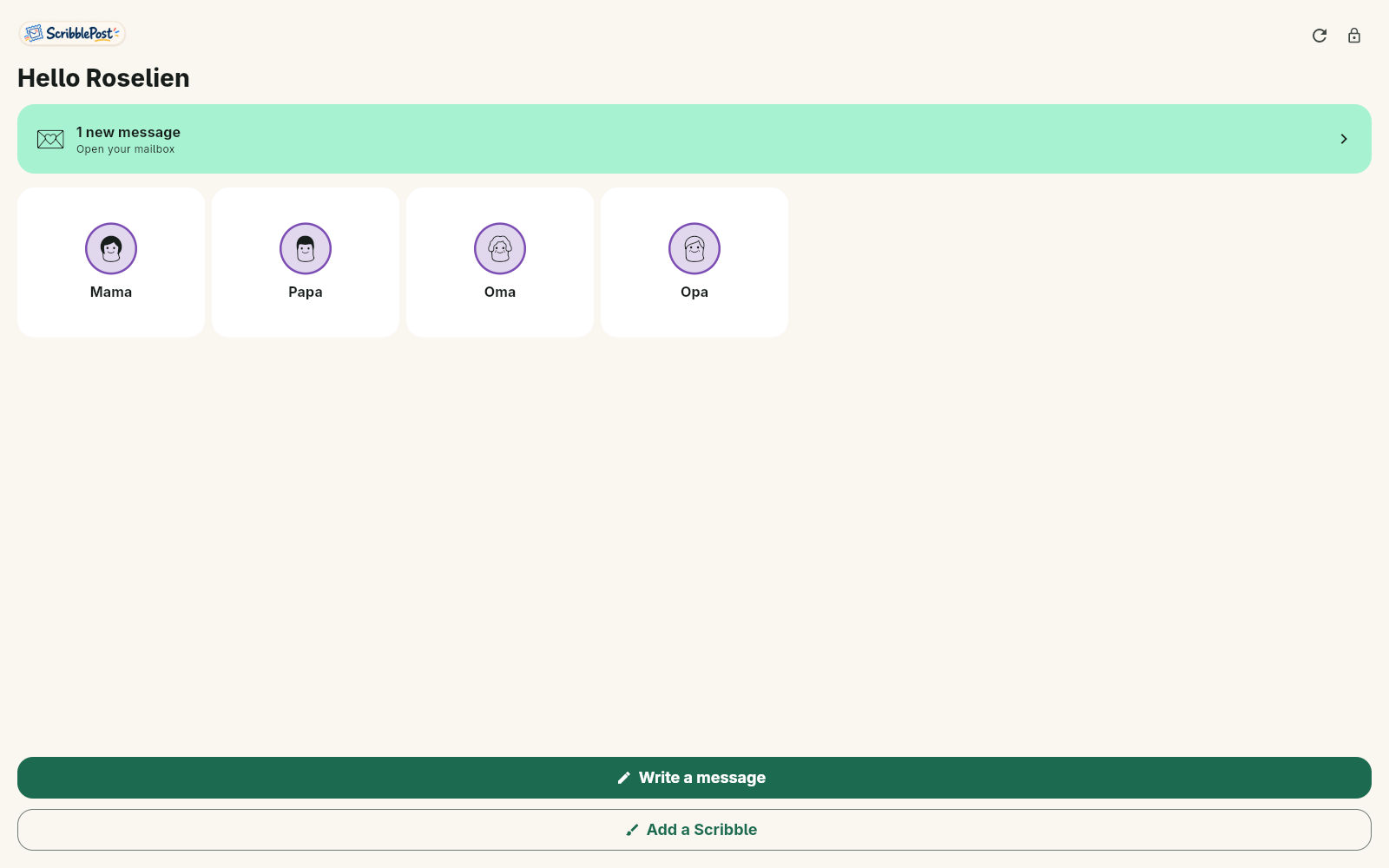 ScribblePost — Home (desktop)