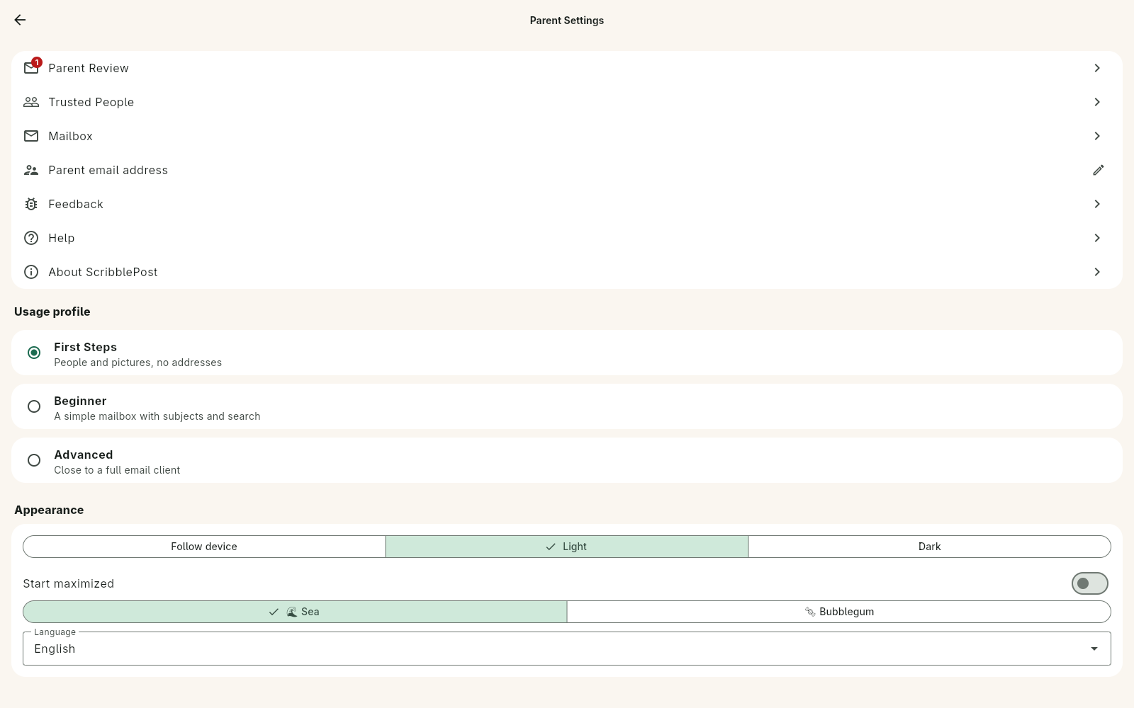 ScribblePost — Parent review (desktop)